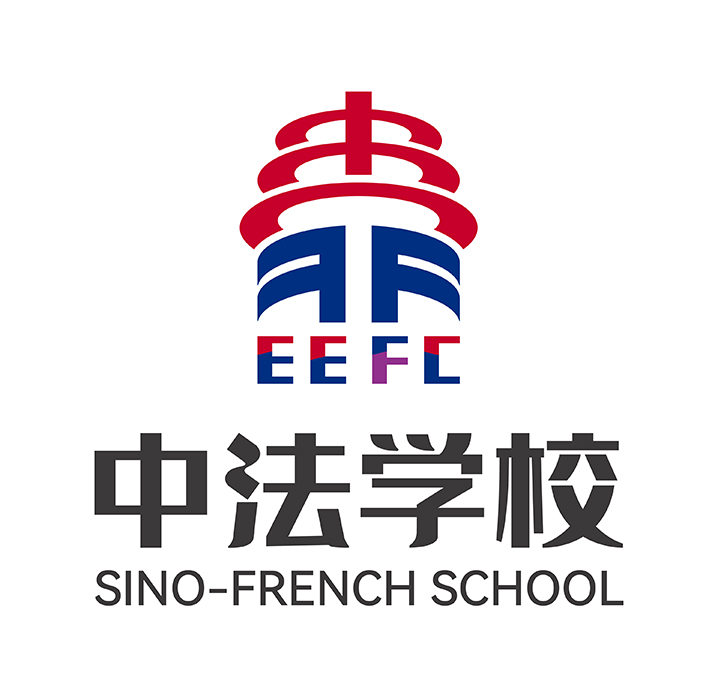 北京中法实验学校校徽中法学校EEFC标志 红蓝天坛造型 锦连环设计