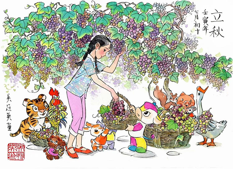 吴冠英中国风插画作品 立秋时节