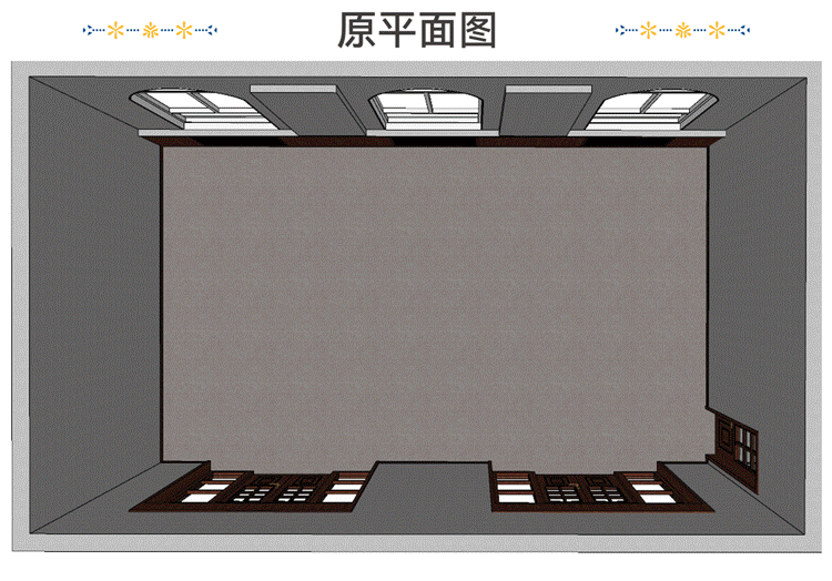 学校空间改造原始平面图，3D俯视呈现房间原始格局，文化环境建设方案