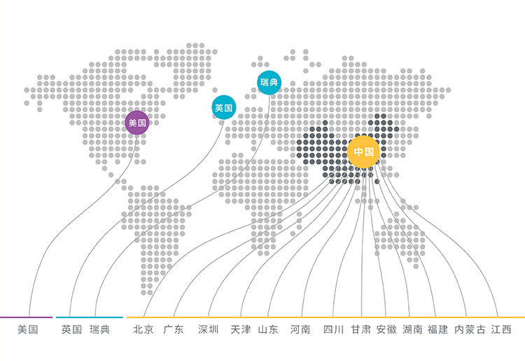 锦连环客户分布世界地图，覆盖美国英国瑞典及国内多省，展现业务版图