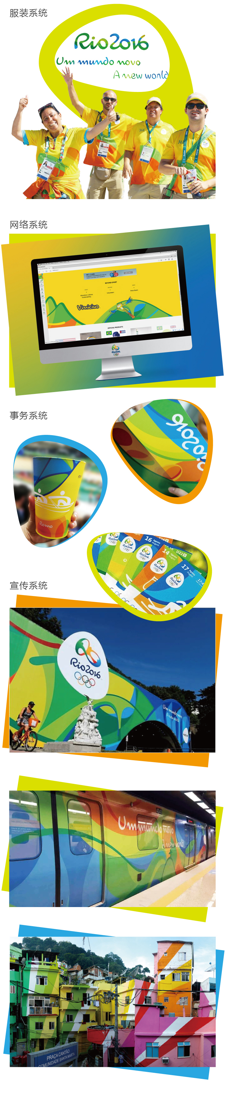 里约奥运辅助图形多场景应用展示，呼应品牌形象辅助图形
