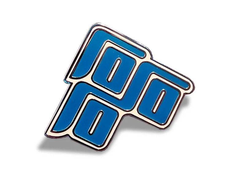 蓝色立体字造型学校徽章logo，锦连环校徽设计案例