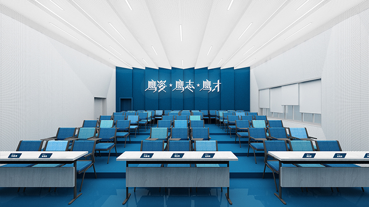育鹰小学蓝色机房鹰姿鹰志鹰才电脑桌椅效果图，锦连环校园环境建设