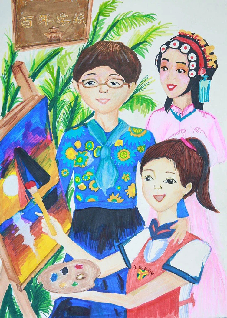灯市口小学学生人物彩绘作品,锦连环学校文化建设