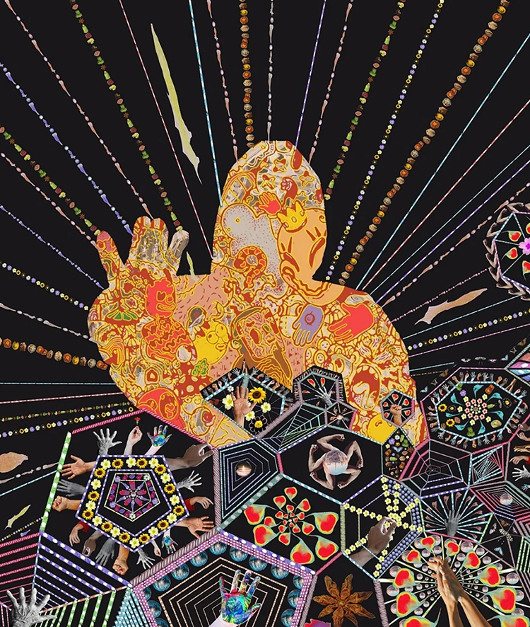 黑底金色放射人物拼贴设计作品，云端毕业展设计鉴赏