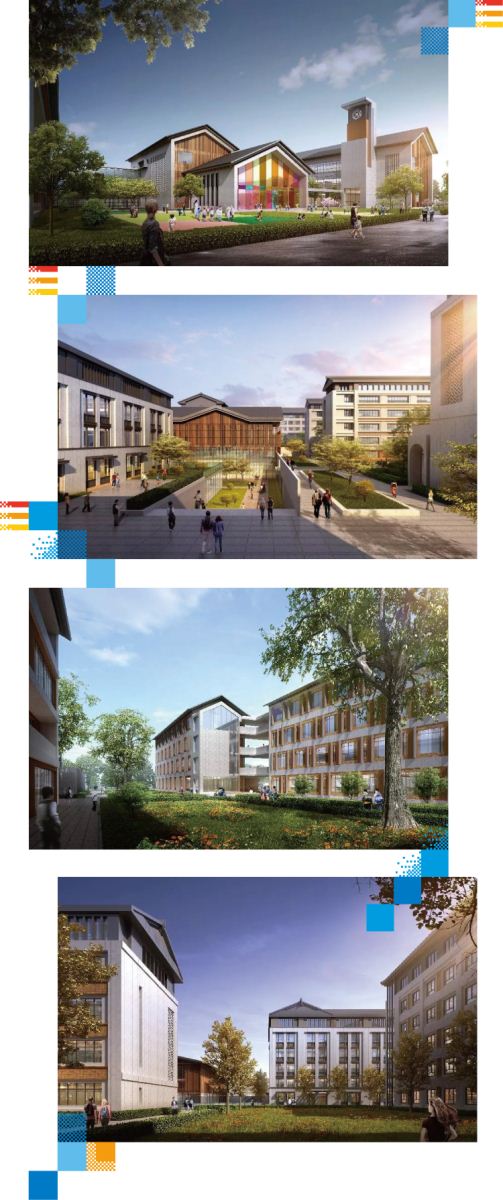 上师大附属郑州启佳学校校园建筑效果图组图,教学楼庭院连廊多角度展现校园环境建设