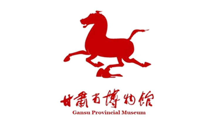 甘肃省博物馆红色标志，取镇馆马踏飞燕铜奔马造型的博物馆LOGO设计