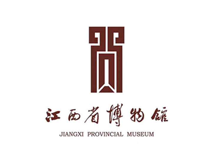江西省博物馆蓝色标志，取商代双面神人青铜头像并融西字的LOGO设计