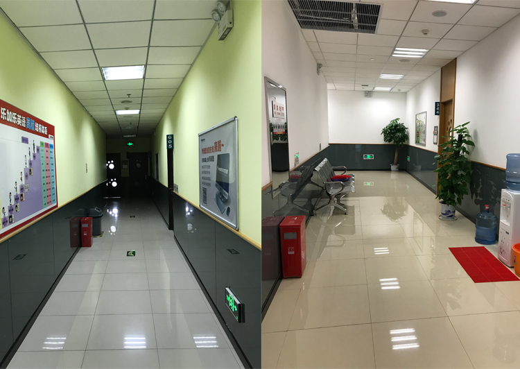 学而思培训校区内部走廊环境，地面整洁通向各间教室的过道空间