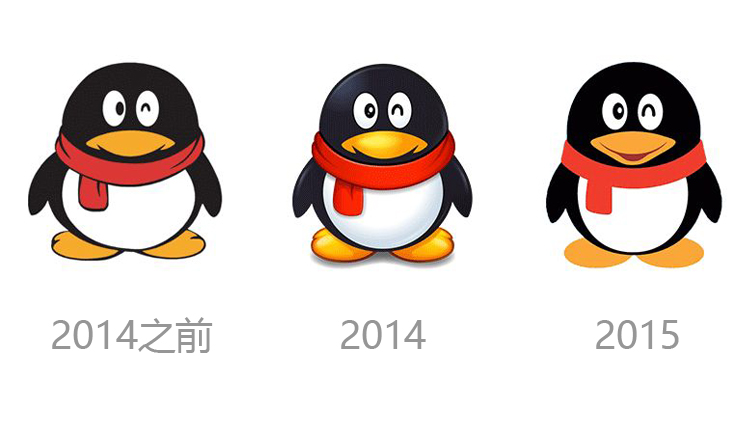 腾讯QQ企鹅logo形象历年演变图，2014至2015形象升级，品牌标志设计案例