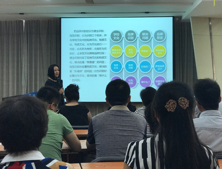 锦连环为华侨实验学校教师举办学校文化品牌讲座，讲解品牌识别体系