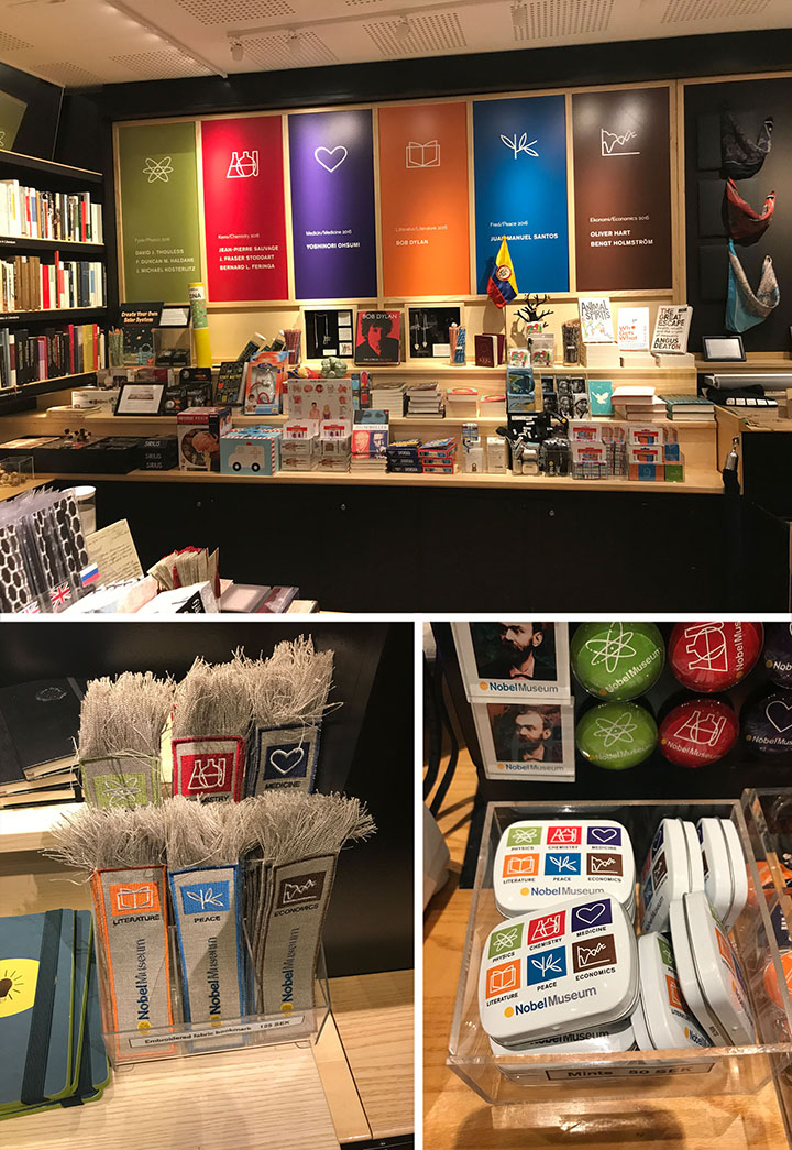 诺贝尔博物馆纪念品商店内陈列的各类文创商品