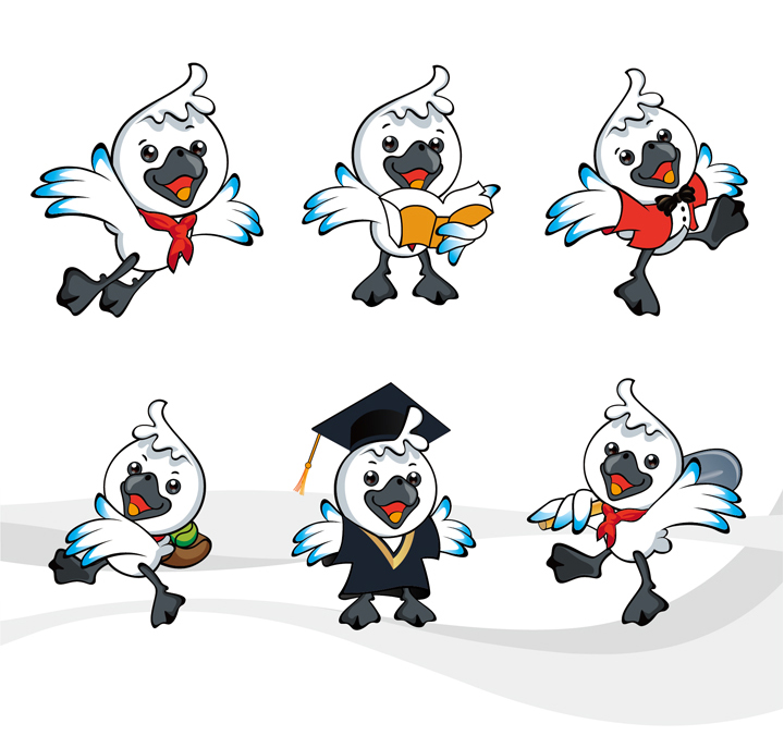 学校卡通吉祥物形象设计，多款白色海鸥造型，丰合五小品牌IP吉祥物设计