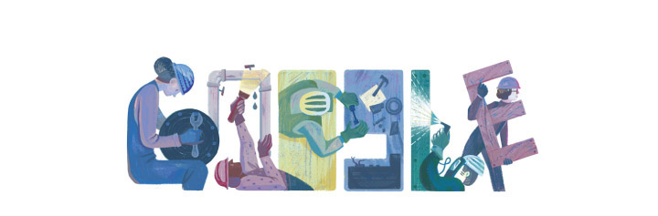 谷歌Google由人物剪影插画拼成的节日涂鸦标志，体现品牌创意，标志设计与VI视觉赏析