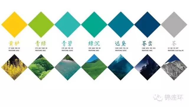 大峪中学VI色彩系统菱形色块规范，提取山谷自然青绿黛色，锦连环教育品牌设计