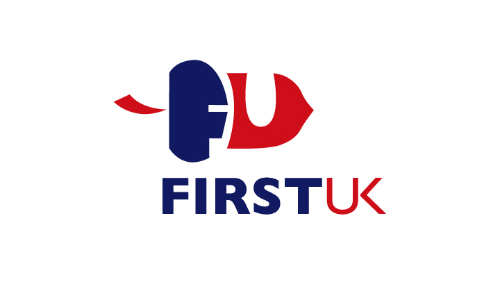 First UK早期旧标志，红色FU图形与品牌全称，锦连环教育品牌升级前对照