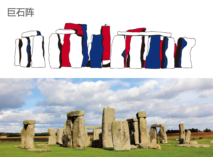 巨石阵手绘插画与实景对照，First UK英国游学地标，锦连环教育品牌设计