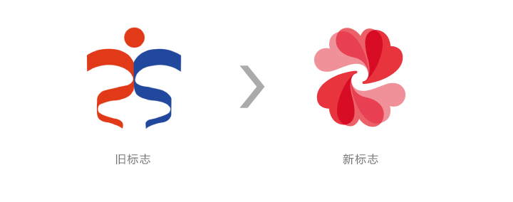 中关村二小新旧校标对比，由蓝橙旧标升级为红色花朵新标志的校徽设计重塑