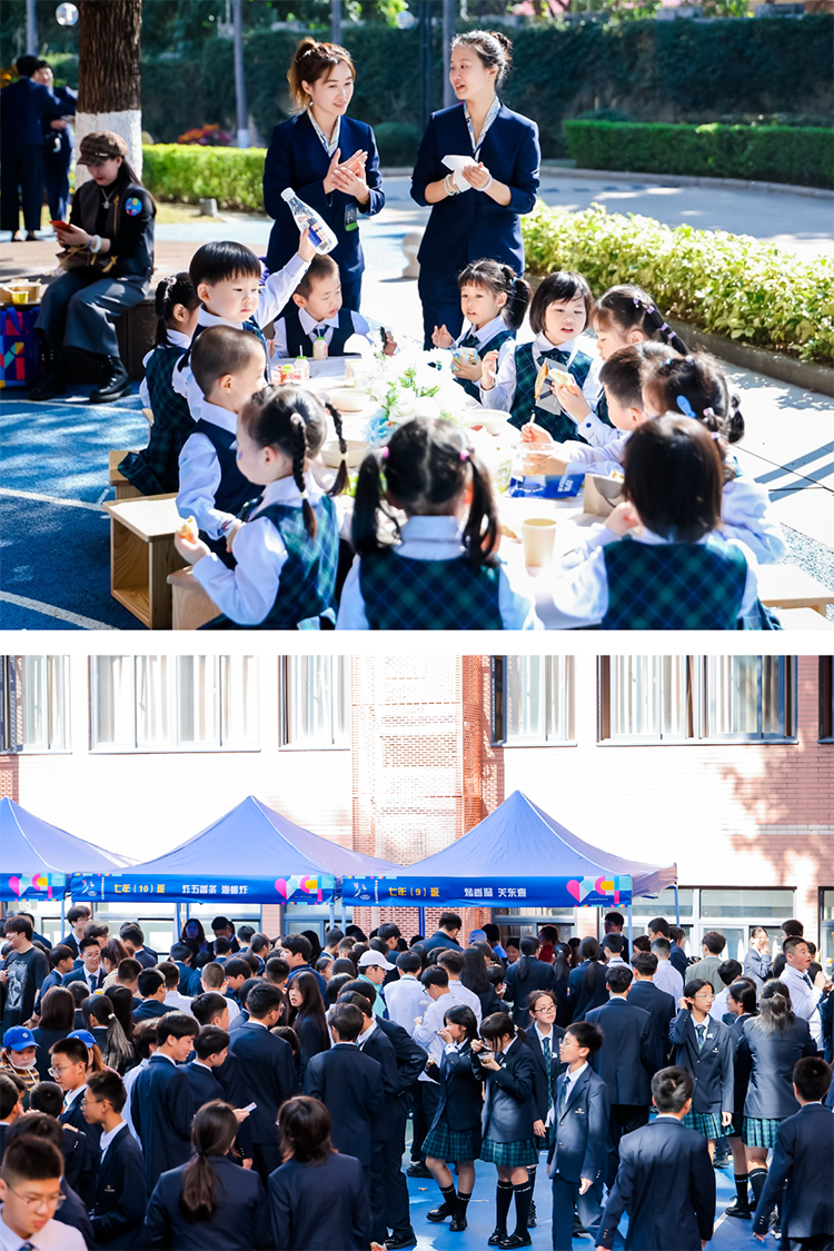 厦门英才学校美食嘉年华学生互动场景，校庆成为无需课表却终生难忘的爱与创造大课程