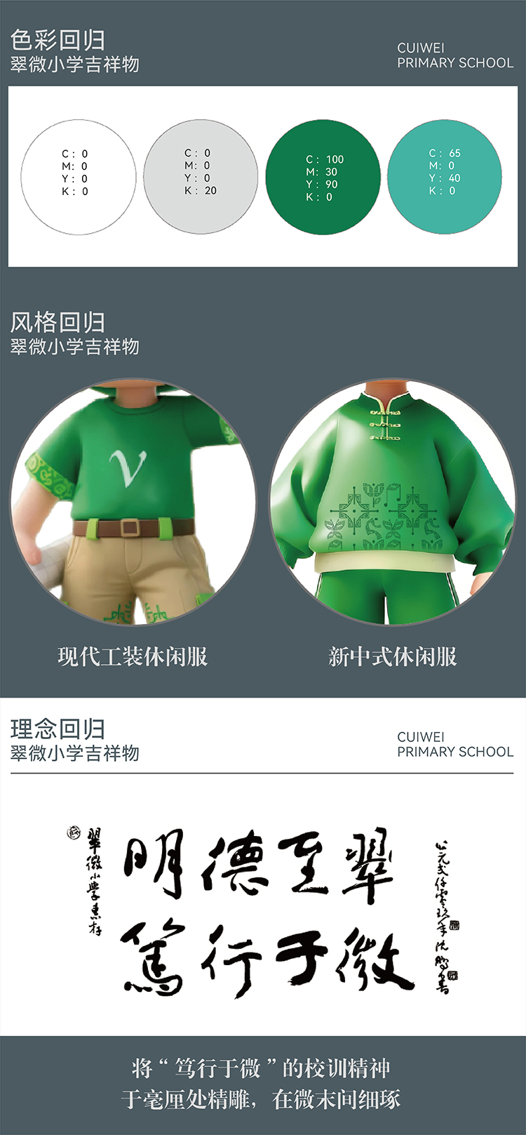 翠微小学翠小V吉祥物设计细节，建立AI审美边界，中国风替代工装风的专属文化代言人