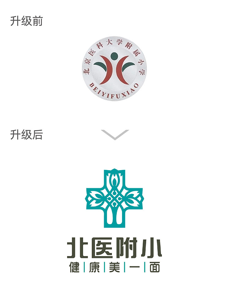 北医附小校标升级前后对比展现学校品牌数智美颜